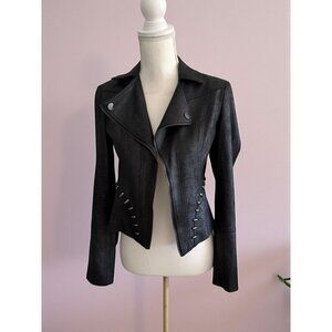 JOSEPH RIBKOFF Black Metallic Moto Style Blazer Jacket Size Small